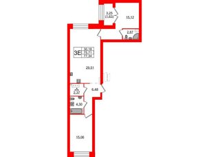 Квартира в ЖК Наука, 2 комнатная, 77.34 м², 4 этаж