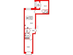 Квартира в ЖК Наука, 2 комнатная, 77.34 м², 9 этаж