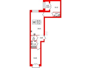 Квартира в ЖК Наука, 2 комнатная, 77.34 м², 11 этаж