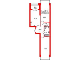 Квартира в ЖК Наука, 2 комнатная, 77.44 м², 12 этаж