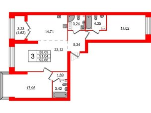 Квартира в ЖК Наука, 3 комнатная, 92.66 м², 7 этаж