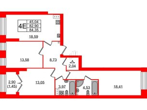Квартира в ЖК Наука, 3 комнатная, 84.35 м², 2 этаж
