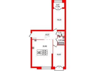 Квартира в ЖК Наука, 2 комнатная, 91.34 м², 13 этаж