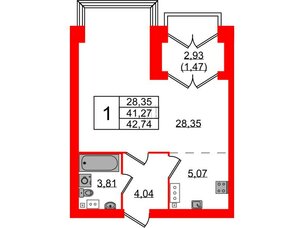 Квартира в ЖК Наука, 1 комнатная, 42.74 м², 9 этаж