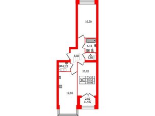 Квартира в ЖК Наука, 2 комнатная, 70.99 м², 6 этаж
