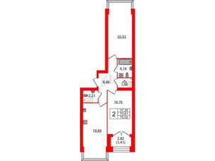 Квартира в ЖК Наука, 2 комнатная, 75.02 м², 11 этаж