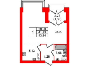 Квартира в ЖК Наука, 1 комнатная, 43.34 м², 9 этаж