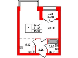 Квартира в ЖК Наука, 1 комнатная, 43.34 м², 10 этаж