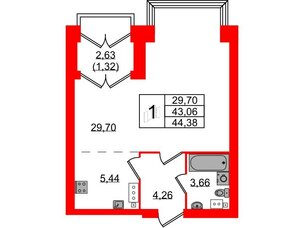 Квартира в ЖК Наука, 1 комнатная, 44.38 м², 9 этаж