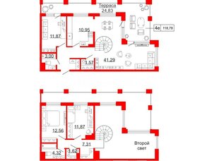 Квартира в ЖК Коллекционный дом 1919, 3 комнатная, 118.78 м², 11 этаж