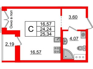 Квартира в ЖК ID Мурино 2, студия, 25.34 м², 12 этаж