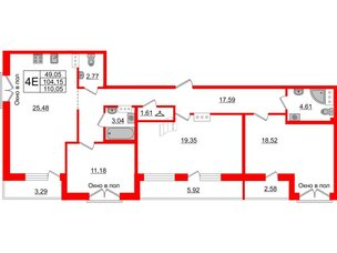 Квартира в ЖК ID Мурино 2, 2 комнатная, 110.05 м², 12 этаж