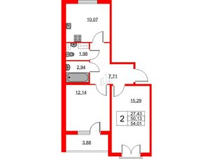 Квартира в ЖК Любоград, 2 комнатная, 50.13 м², 3 этаж