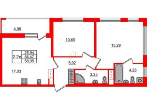 Квартира в ЖК 'Город звезд', 2 комнатная, 56.39 м², 11 этаж