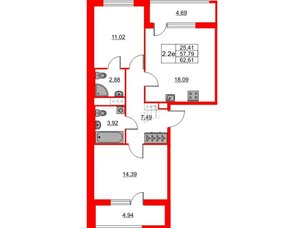 Квартира в ЖК 'Город звезд', 2 комнатная, 57.79 м², 11 этаж