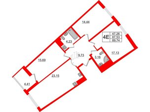 Квартира в ЖК Морская набережная.SeaView 2, 3 комнатная, 89.74 м², 4 этаж