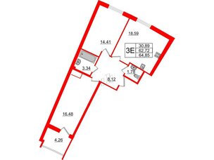 Квартира в ЖК Морская набережная.SeaView 2, 2 комнатная, 64.85 м², 7 этаж