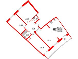 Квартира в ЖК Морская набережная.SeaView 2, 3 комнатная, 105.55 м², 16 этаж