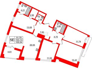 Квартира в ЖК Морская набережная.SeaView 2, 4 комнатная, 105.54 м², 16 этаж