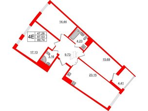 Квартира в ЖК Морская набережная.SeaView 2, 3 комнатная, 89.74 м², 3 этаж