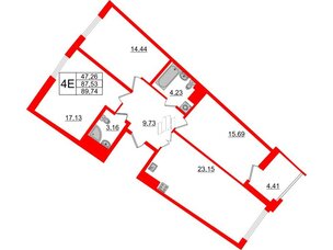Квартира в ЖК Морская набережная.SeaView 2, 3 комнатная, 89.74 м², 12 этаж