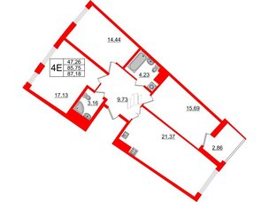 Квартира в ЖК Морская набережная.SeaView 2, 3 комнатная, 87.18 м², 14 этаж