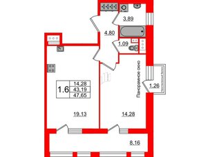 Квартира в ЖК Прайм Приморский, 1 комнатная, 43.19 м², 4 этаж