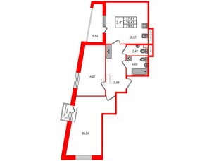 Квартира в ЖК Прайм Приморский, 2 комнатная, 76.47 м², 5 этаж