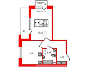 Квартира в ЖК Прайм Приморский, 1 комнатная, 36.73 м², 11 этаж