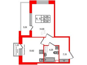 Квартира в ЖК Прайм Приморский, 1 комнатная, 36.73 м², 6 этаж