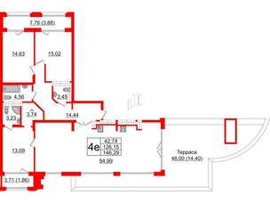 Квартира в ЖК Шепилевский, 3 комнатная, 146.29 м², 24 этаж