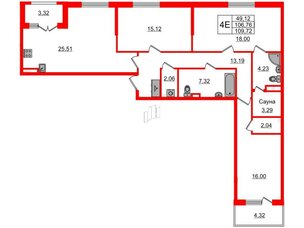 Квартира в ЖК 'Дворцовый фасад', 3 комнатная, 106.76 м², 2 этаж