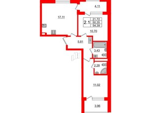 Квартира в ЖК 'Дворцовый фасад', 2 комнатная, 50.35 м², 3 этаж