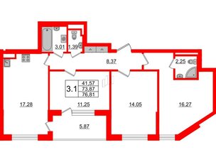 Квартира в ЖК 'Дворцовый фасад', 3 комнатная, 73.87 м², 2 этаж