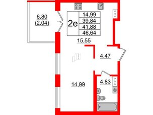 Квартира в ЖК Образцовый квартал, 1 комнатная, 39.84 м², 4 этаж