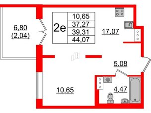 Квартира в ЖК Образцовый квартал, 1 комнатная, 37.27 м², 4 этаж