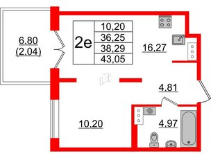 Квартира в ЖК Образцовый квартал, 1 комнатная, 36.25 м², 4 этаж