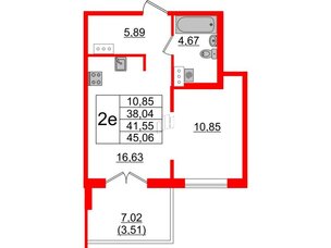 Квартира в ЖК Образцовый квартал, 1 комнатная, 38.04 м², 4 этаж