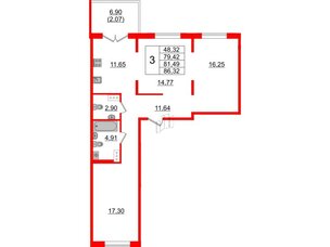 Квартира в ЖК Образцовый квартал, 3 комнатная, 79.42 м², 4 этаж