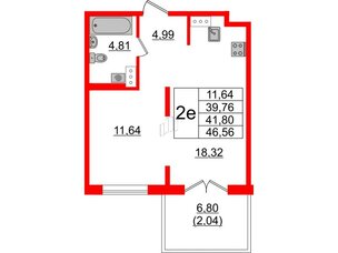 Квартира в ЖК Образцовый квартал, 1 комнатная, 39.76 м², 4 этаж