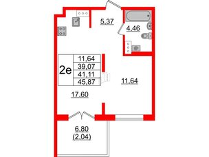 Квартира в ЖК Образцовый квартал, 1 комнатная, 39.07 м², 4 этаж
