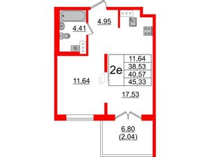 Квартира в ЖК Образцовый квартал, 1 комнатная, 38.53 м², 4 этаж