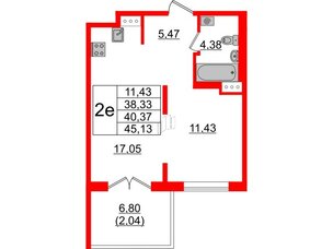 Квартира в ЖК Образцовый квартал, 1 комнатная, 38.33 м², 4 этаж