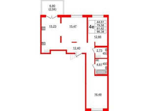 Квартира в ЖК Образцовый квартал, 3 комнатная, 79.58 м², 4 этаж