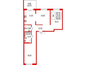 Квартира в ЖК Образцовый квартал, 3 комнатная, 79.16 м², 4 этаж
