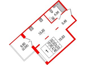 Квартира в ЖК Образцовый квартал, 1 комнатная, 39.53 м², 4 этаж