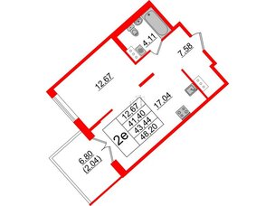 Квартира в ЖК Образцовый квартал, 1 комнатная, 41.4 м², 4 этаж