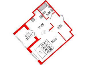Квартира в ЖК Образцовый квартал, 1 комнатная, 43.28 м², 4 этаж