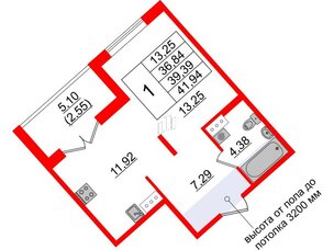 Квартира в ЖК Образцовый квартал, 1 комнатная, 36.84 м², 4 этаж