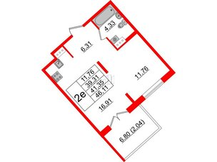 Квартира в ЖК Образцовый квартал, 1 комнатная, 39.31 м², 4 этаж